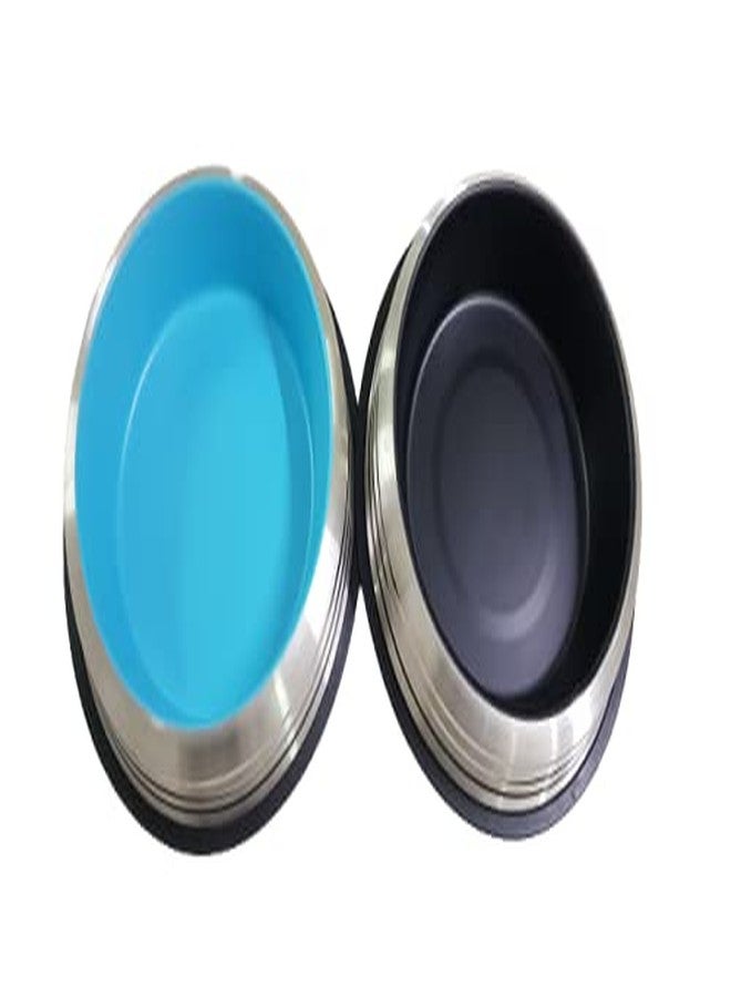 ELTON Set of 2 Colorful Belly Bowl Extra Large Stainless Steel Pet Bowl (2730 ml Silver, Blue, Black) - Image 2